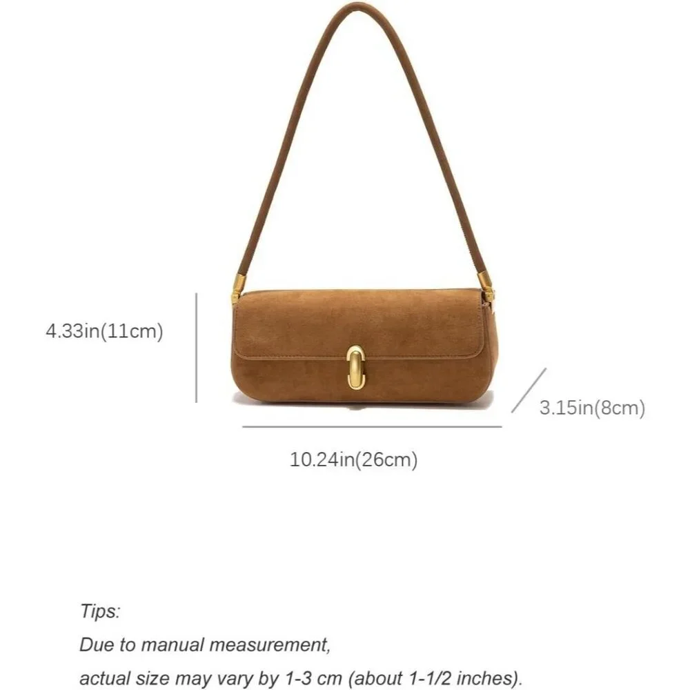 Women Brown faux suede leather Underarm Shoulder Bag Chic Top-Handle Purse - Picture 3 of 5